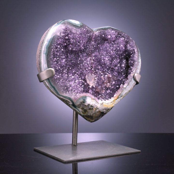 Large Amethyst Geode Heart on Custom Metal Stand – Uruguay