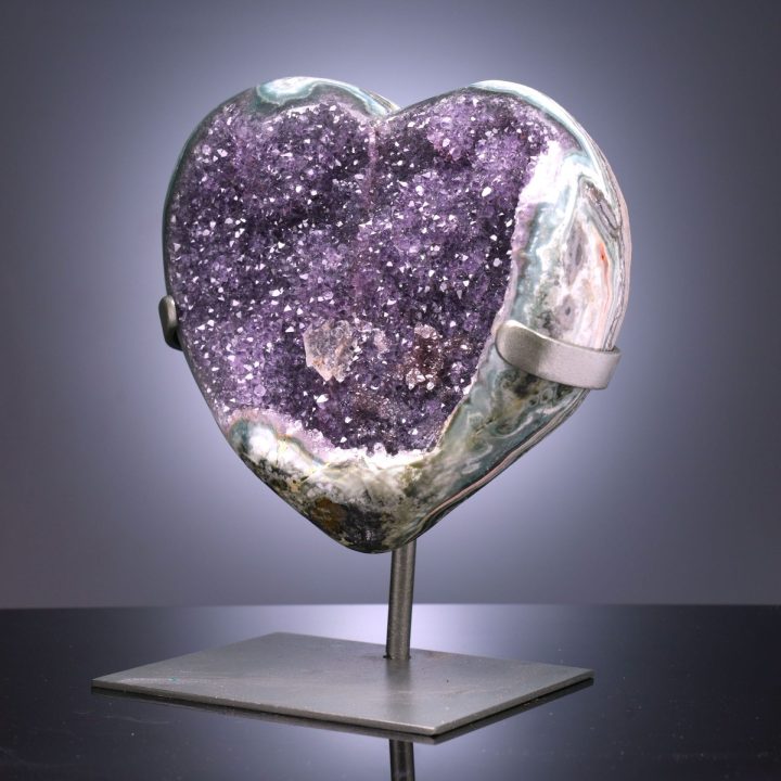 Large Amethyst Geode Heart on Custom Metal Stand – Uruguay