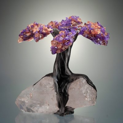 Natural Amethyst and Citrine Gemstone on Quartz Crystal Gem Tree of Prosperity