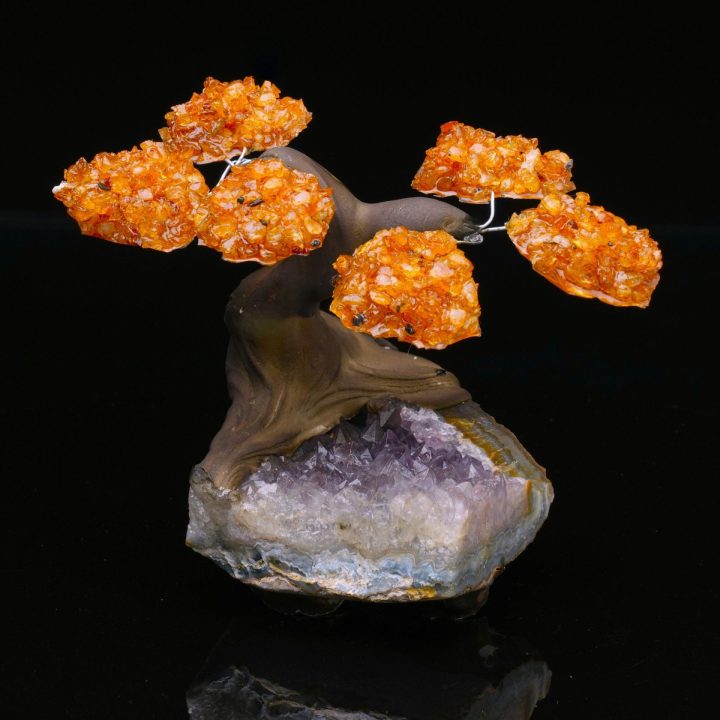Genuine Citrine on Amethyst Gem Tree of Abundance - Natural Home Decor