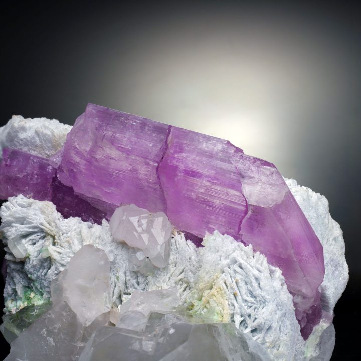 Genuine Kunzite on Quartz with Green Tourmaline from Pakistan - Collector Specimen