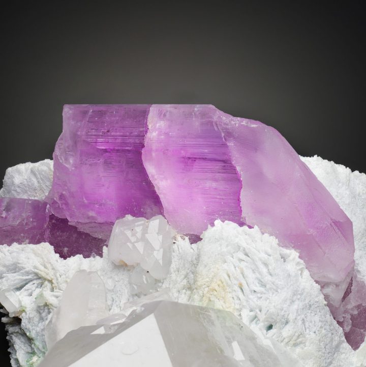 Genuine Kunzite on Quartz with Green Tourmaline from Pakistan - Collector Specimen