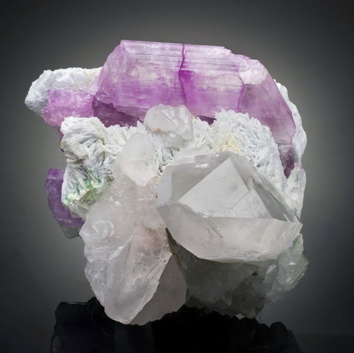 Genuine Kunzite on Quartz with Green Tourmaline from Pakistan - Collector Specimen