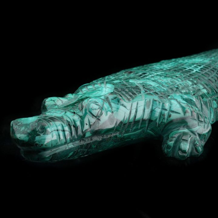 Large Hand‑Carved Genuine Malachite Alligator Sculpture from the DRC