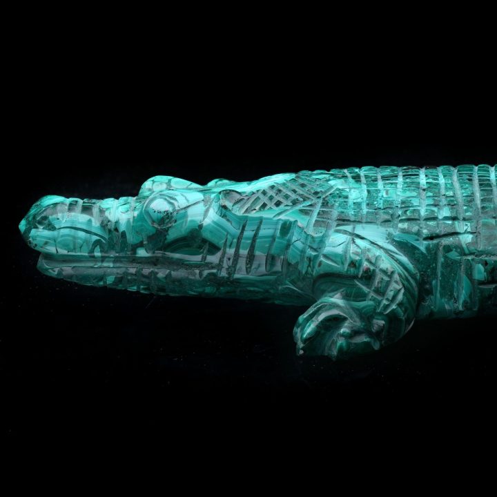 Large Hand‑Carved Genuine Malachite Alligator Sculpture from the DRC
