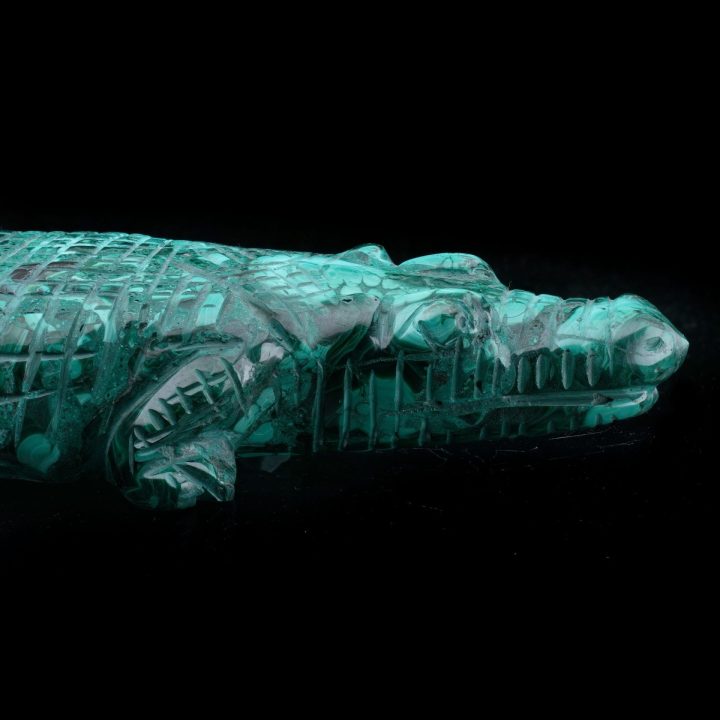 Large Hand‑Carved Genuine Malachite Alligator Sculpture from the DRC