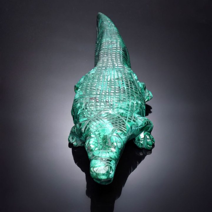 Large Hand‑Carved Genuine Malachite Alligator Sculpture from the DRC