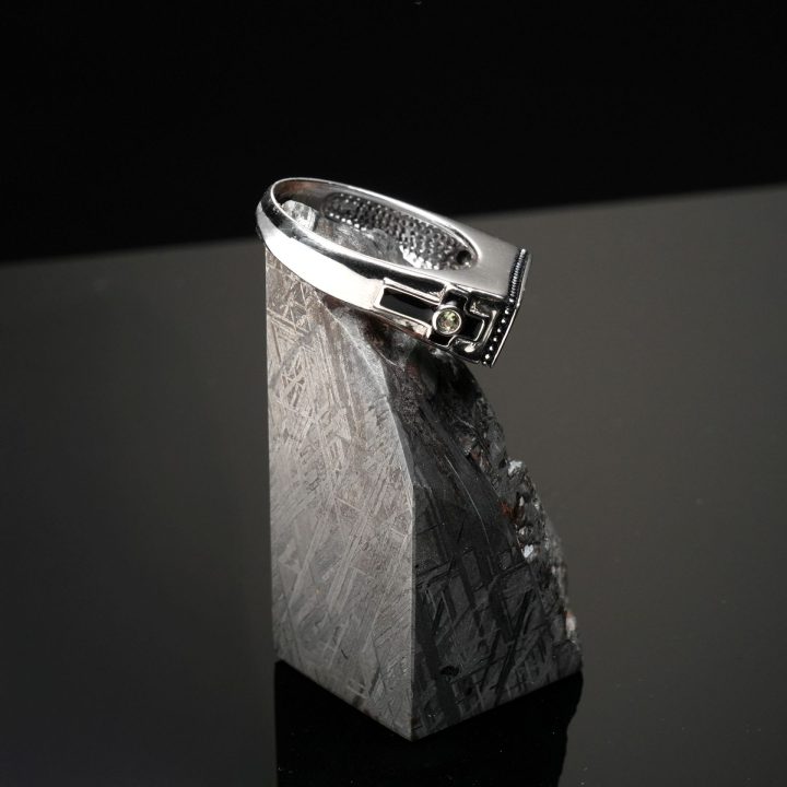 Hand‑Carved Men’s Muonionalusta Meteorite Ring with Black Onyx and White Sapphire