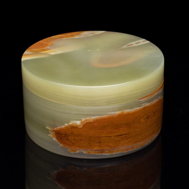 Hand Carved Banded Onyx Round Keepsake Container from Pakistan