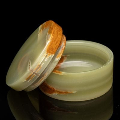 Hand Carved Banded Onyx Round Keepsake Container from Pakistan