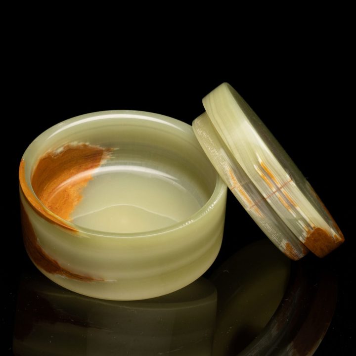 Hand Carved Banded Onyx Round Keepsake Container from Pakistan