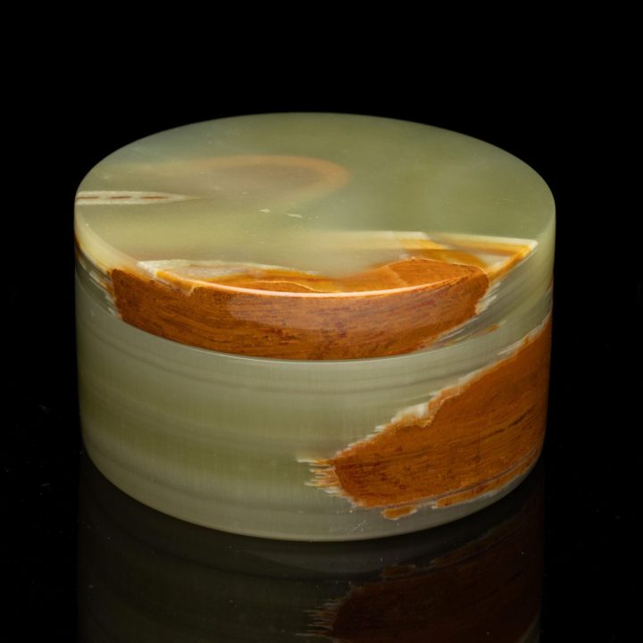 Hand Carved Banded Onyx Round Keepsake Container from Pakistan