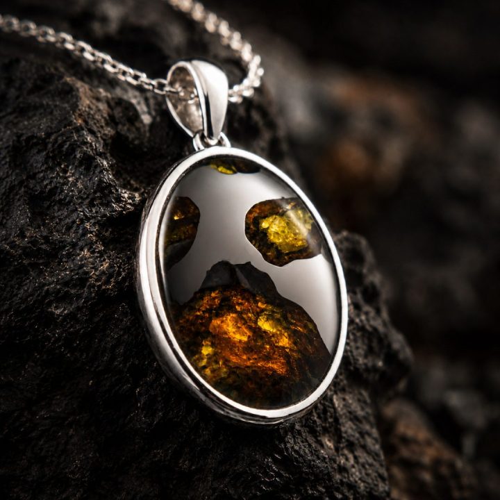 Genuine Pallasite Meteorite Pendant Necklace – Rare Olivine Crystal Jewelry