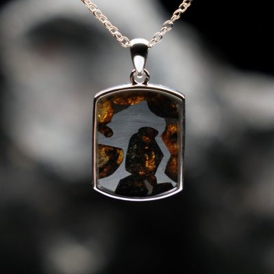 Genuine Pallasite Meteorite Pendant Necklace – Rare Olivine Crystal