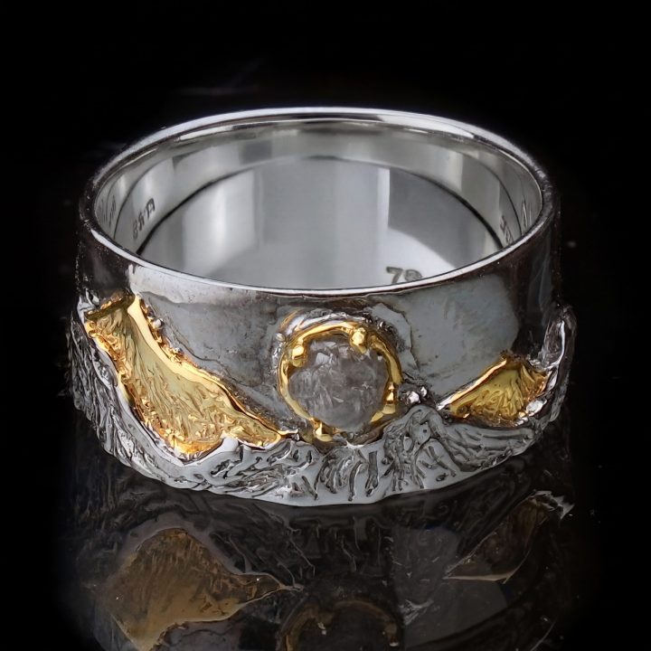Hand‑Crafted Genuine Rough Diamond Ring in Sterling Silver with Gold Accents