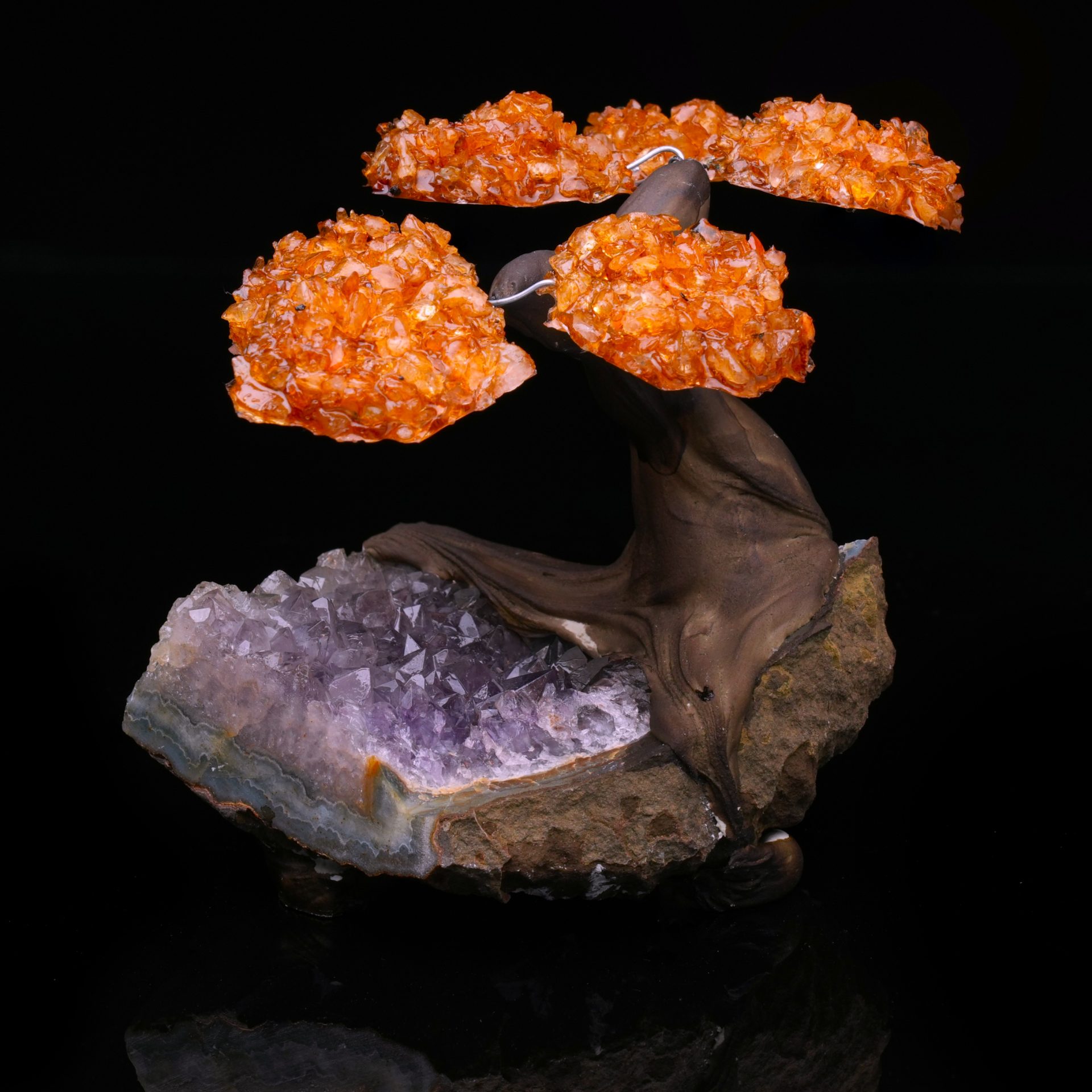 Genuine Citrine on Amethyst Gem Tree of Abundance - Natural Home Decor