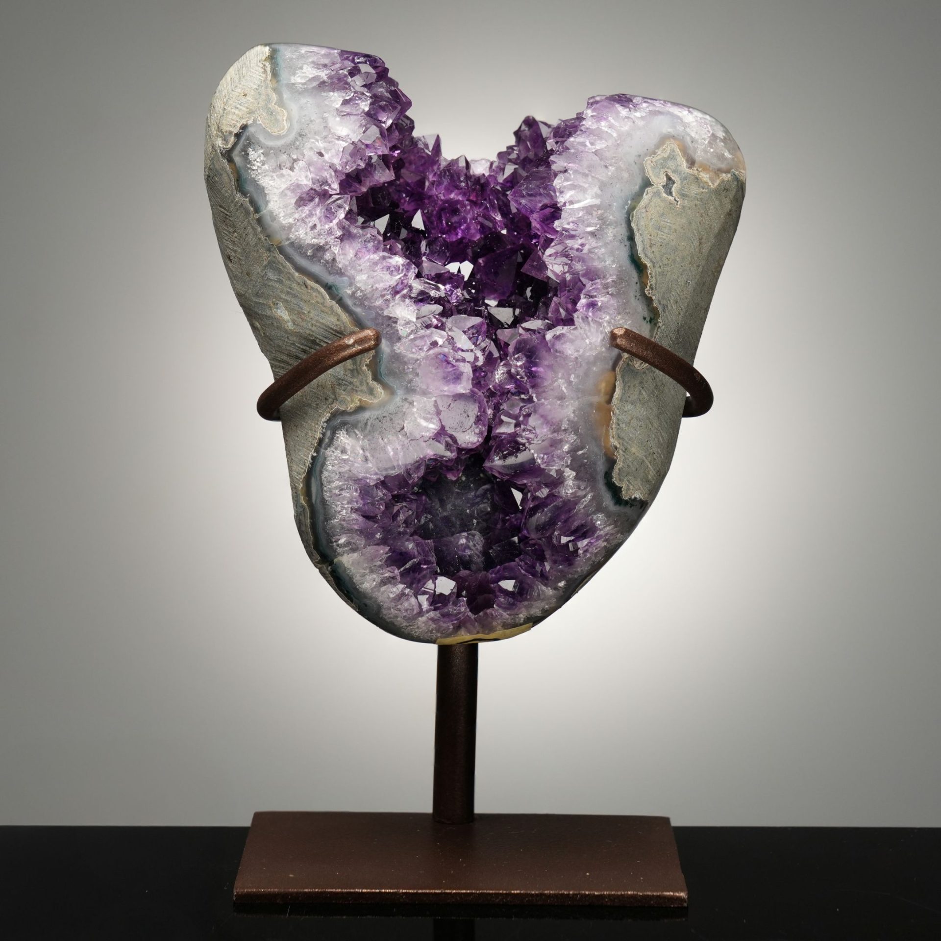 Natural Amethyst Geode on Custom Metal Stand – Uruguay