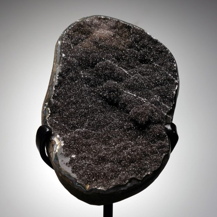 Uruguayan Black Amethyst Geode on Custom Stand – Natural Crystal Display Piece