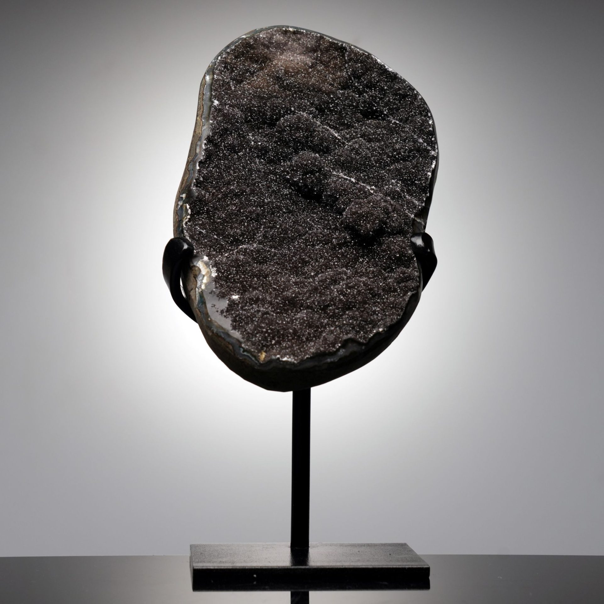 Uruguayan Black Amethyst Geode on Custom Stand – Natural Crystal Display Piece