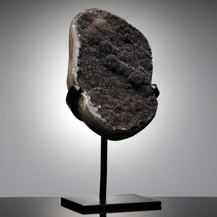 Uruguayan Black Amethyst Geode on Custom Stand – Natural Crystal Display Piece