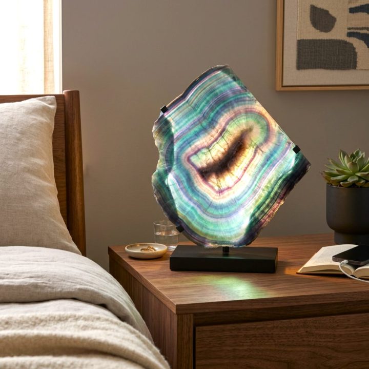 Genuine Mexican Fluorite Lamp on Custom Stand | Calming Home Decor