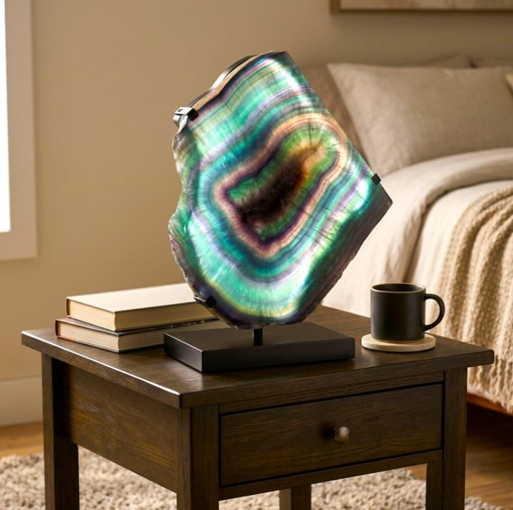 Genuine Mexican Fluorite Lamp on Custom Stand | Calming Home Decor
