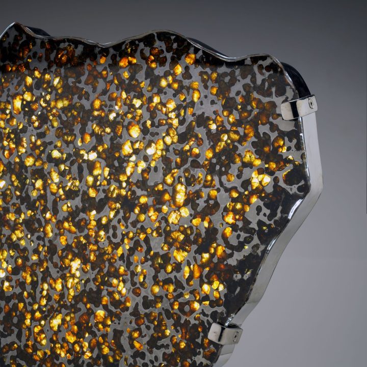 Brenham Pallasite Meteorite Slice on LED Display Stand | Authentic Space Rock